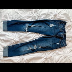 Hollister Cropped Dark Wash Ripped Jeans